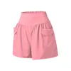 Shorts femininos verão casual cintura alta calças lisas com bolsos senhora adolescentes elástico esportes praia calças