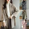 Jaquetas femininas elegante casaco trespassado para senhoras cardigan jaqueta de lã de comprimento médio duplo ou outono/inverno