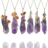 Pendant Necklaces Unpolished Irregular Reiki Natural Purple Crystal Chip Stone Wire Wrapped Jewelry For Women