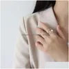 Andere neue natürliche Süßwasserperlenschmuck 100% 925 Sterling Silber Geometrischer Hohlkreis Verstellbare Ringe für Frauen Studenten Geschenke Je Dhbba