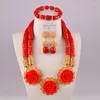 Necklace Earrings Set Classic Nigeria Wedding Red Natural Coral African Jewelry Bridal Dress Accessories AU-80