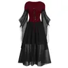 Casual Jurken Halloween Cosplay Kostuum Gothic Vintage Jurk Vleermuis Lange Mouw Lace Up Middeleeuwse Ghost Bruid Vampier Kleding Vestidos