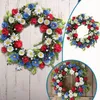 Flores decorativas 15,75 polegadas grinalda patriótica americana para porta da frente quatro de julho flor artificial inverno ao ar livre