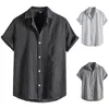 Men's T Shirts Dress Down Men Stripe Spring Summer Turndown Collar Loose Top Shirt Short Sleeves Button Fashion Tall Mens Tops Long Sleeve