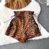 Kadınların Trailtsuits Moda Baharatlı Kızlar Göğüs Pedi Zipper İnce Fit Tassel Tank Top İki Parça Set Yüksek Bel Leopar Baskı Drawstring Şort