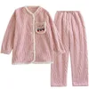 Pijamas femininos inverno flanela pijamas conjunto coral velo senhoras engrossado quente casa roupas de mangas compridas calças de duas peças