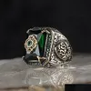 Turkish Signet Ring For Men Women Ancient Sier Color Carved Eagle Green Zircon Inlay Punk Motor Dhgarden Otsma