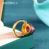 Pierścienie ślubne geeazenca s925 srebrne złoto platowane czerwono Corundum Enamel Kolor Pierścień damski Cloisonne Vintage Trendy Otwarte Pierścienie Fine Jewel 231012