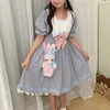 Vestidos casuais doce bonito puff manga vintage sundress estilo preppy roupas kawaii vestido 2023 verão lolita mulheres japonesas