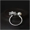 Andere 925 Sterling Silber Kristall Regenblume Natürliche Süßwasserperle Offene Größe Ringe für Frauen Liebhaber Geschenke Ethnischer Statement-Ring J Dh4Cu