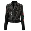 Женские куртки женские весенние черные кожаные с заклепками с розой в стиле рок-панк DJ и пальто для