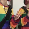 Women's Knits Tees Rainbow Striped Women T Shirts Harajuku Fashion Female Tops Long Sleeves Oversize Woman Tshirt O-Neck Casual Female T-shirts 231011