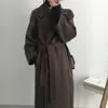 Damen-Wollmischungen, modischer Wollmantel, koreanische Version, schick, minimalistisch, sanfter Anzugkragen, lockere Taille, mittlere Länge 231011