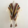 Tücher Frauen Ethnischen Stil Poncho Capes Damen Mode Streifen Bunte Stricken Übergroßen Wrap Fransen Schal Bohemian 231012