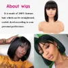 Synthetic Wigs Human Hair Wigs Bob Wigs with Bangs Short Straight Hair Wigs 100% Brazilian Remy Human Hair None Lace Front Wigs Glueless Wigs 231012