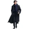 Costume ample à Double boutonnage en mélange de laine pour hommes, manteau coupe-vent Long, mode italienne, tendance, affaires, loisirs, noir, 231011