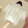 Women's Blouses Summer Chiffon Shirt Round Neck Lace Blouse Short Sleeve Loose Design Sense Of Beauty Clothes Small