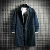 Mäns trenchrockar Spring och Autumn Korean Style Men's Single-Breasted Denim Jackets Man Solid Trench Coats Casual Long Jean Overcoat Man J231012