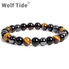 Wolf Tide Bracelet de perles en pierre d'oeil de tigre Bracelets de yoga Sports Bracelet élastique de calcul biliaire noir femme pour filles femmes et hommes perles bijoux esthétiques en gros