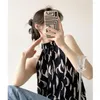 Women's Blouses Vintage Summer Sleeveless Sexy Shirt Women Printed Crop Tops Elegant Korean Fashion Hanging Neck Top Blouse Clothing