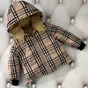 Crianças puffer para baixo casacos designer com capuz reversível xadrez casaco moda meninas meninos com capuz inverno quente pato para baixo jaquetas crianças marrom roupas de bebê