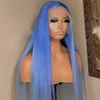 Perruque Lace Front Wig synthétique lisse brésilienne Remy, cheveux naturels bleus, pre-plucked, perruque Lace Closure Wig, couleur bleue, pour femmes