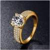 18K RGP Stamp Pure Solid Yellow Pierścień Połowa 2ct Lab Diamond Wedding Pierścienie dla kobiet Sier 925 Biżuteria Dhgarden otork