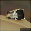 Anillo clásico para hombre Moda Metal Color dorado con incrustaciones de piedra negra Circón Anillos punk para hombres Dhgarden Otmug