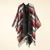 Shawls Autumn Winter Color Grid Pattern Imitation Cashmere Warm Casual Women Tassels Shawl Poncho Capes Lady Coat Khaki 231012