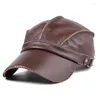 Bal Caps 2023 Winter Lente Mannen Vrouwen Echt Leer Baseball Casual Koeienhuid Riem Oor Warm 55-60 Verstelbare sprot Vlucht Hoeden