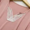 Vêtements de nuit pour femmes Coton Femmes Manches courtes Dentelle Col V Modal Chemise de nuit Lâche Fluffy Sleepshirts Rose Sweet Sleep Robe Chemises de nuit