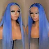 Perruque de cheveux humains avant de dentelle de vague de corps de couleur bleue claire brésilienne droite pré-cueillie HD perruques frontales de dentelle synthétique transparente pour les femmes