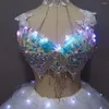 Stage Wear Shining Mirror Sequins Appliques Embroidery Two-Piece Suit Rhinestones Chain Light String Decoration Performance Club