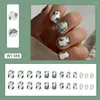 False Nails Short Round Pink Silver Tiger Stripe Aurora Slices Fake Full Cover Flowers Leaves Nail Tips For Salon