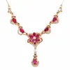 Pendanthalsband 585 Purple Gold Inlaid Ruby Elegant Flower Necklace 14K Rose Crystal Luxury Romantic Dinner Wedding Jewelry 231011