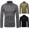 T-shirts pour hommes gris homme à manches longues T-shirt solide en coton t-shirts décontractés