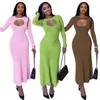 Sexy Hallow Out Bodycon Jurk Vrouwen Ronde Hals Lange Mouw Slanke Potlood Jurken Gratis Schip