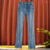 Kvinnors jeans Autumn Ladies High-midjigt smala sträcka öppna raka byxor kvinnliga hundra 2023 pendling av casual kvinnokläder