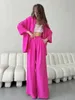 Mulheres Pijamas Marthaqiqi Solto Senhoras Nightwear 2 Peça Terno Sexy Com Decote Em V Manga Longa Camisola Calças De Perna Larga Causal Femme Pijama Conjunto