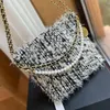 Luxury Designer Classic 23 Tweed Tassel Crossbody Bag French Autumn Winter Women Pearl Chain Mini Shoulder Bag Högkvalitativ Paris Lyxig guldmynt Purse Flap Bag