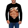 Men's T Shirts Men Long Sleeve Pullover Simulated Muscle Print Strong Tattoo Shirt Crew Neck Blouse Activewear Top Tee Male T-shirts