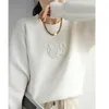 Women's Hoodies Fall Winter 2023 Sweatshirt Pullover Tops Three-dimensional Flowers Beading Loose Long Sleeve Casual White Black 38901