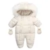 Rompers Winter Baby Jumpsuit Thick Warm Infant Hooded Inside Fleece born Boy Girl Overalls Outerwear Kids Snowsuit 231012