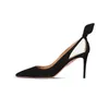 Svarta mocka sandaler läder höga klackar spetsiga tå sida ihålig bowknot design märke mode fairy elegant stilettparty pumpar