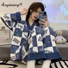 Mulheres sleepwear mulheres pijamas conjunto primavera outono mangas compridas calças pijamas cadigan loungewear menina quimono pijama japonês