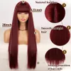 Perruques synthétiques Perruque longue et droite vin rouge avec frange perruques synthétiques pour femmes cheveux naturels résistants à la chaleur pour le quotidien Halloween Cosplay Party 231011
