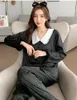 Dames Nachtkleding Satijn Voor Dames Lente Herfst IJszijde Lange mouwen Zoet Schattig Poppenhalsvest Los Casual Homewear Pyjamaset