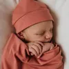 Одеяла, 5 цветов, хлопковый детский спальный мешок, завязанная шапочка из шин, 2 предмета, пеленание, кокон для рождения