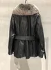 Frauen Pelz Faux OFTBUY Echt Mantel Winter Jacke Frauen Natürlichen Kragen Echtes Schaffell Leder Gürtel Dicke Warme Oberbekleidung 231012