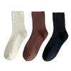 Women Socks 3Pairs/Lot Cotton Retro Crew Tube Solid Color Loose Korea Long Cute Fashion Hajuruku Black White Set Quality Winter